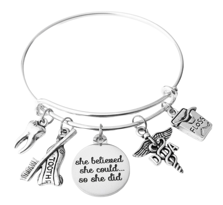 She Believed She Could Bracelet | Dental Assistant DA Charm Bangle | Dental Career Gift