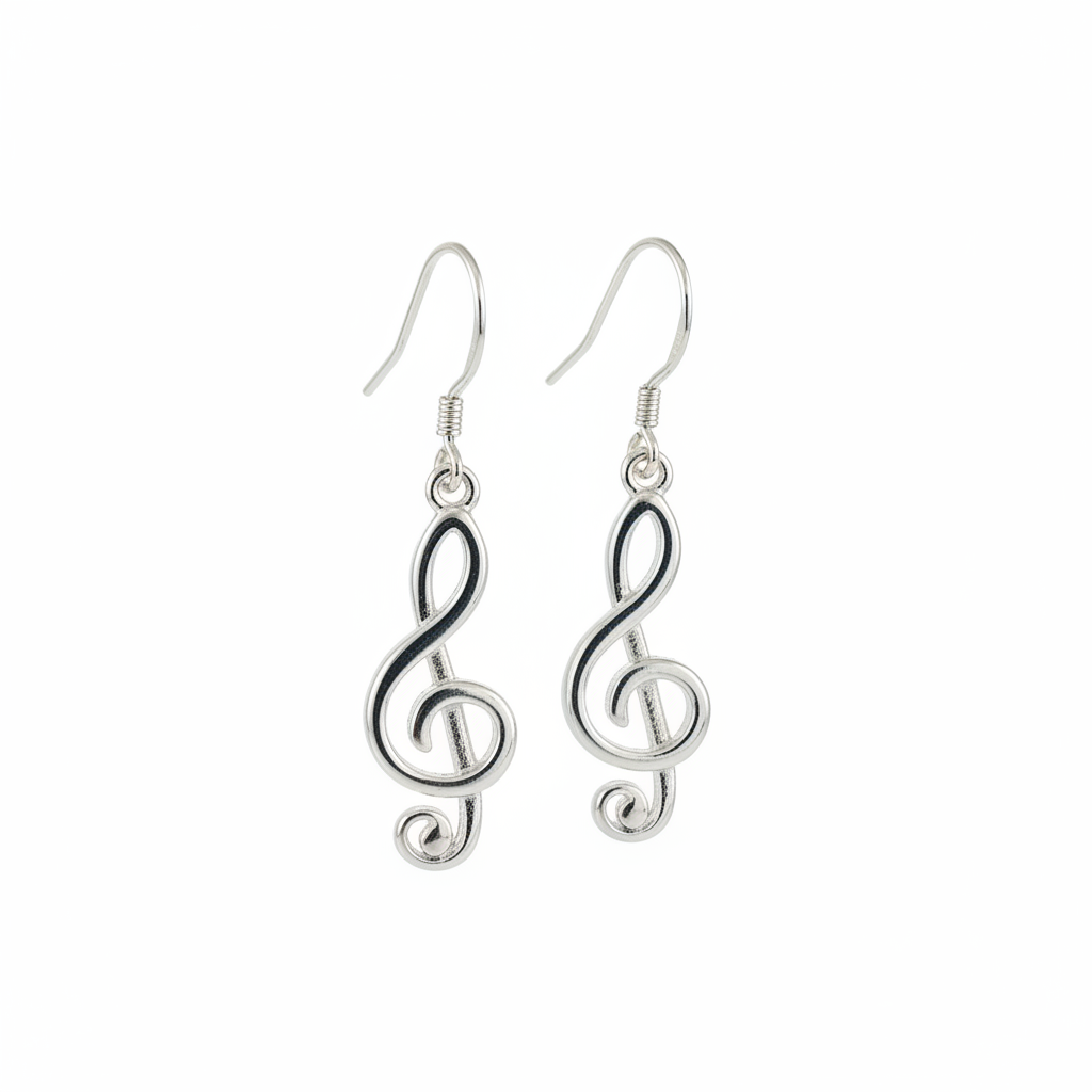 Silver Treble Clef Earrings Studio Photo