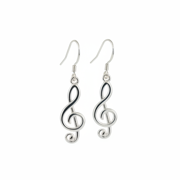 Silver Treble Clef Earrings Studio Photo