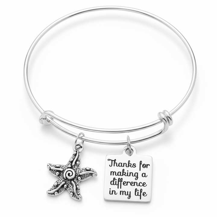 Starfish Story Jewelry Thank you Charm Bracelet Adjustable Bangle One Size Fits All Gift Personalization (Plus Free Starfish Story Card)