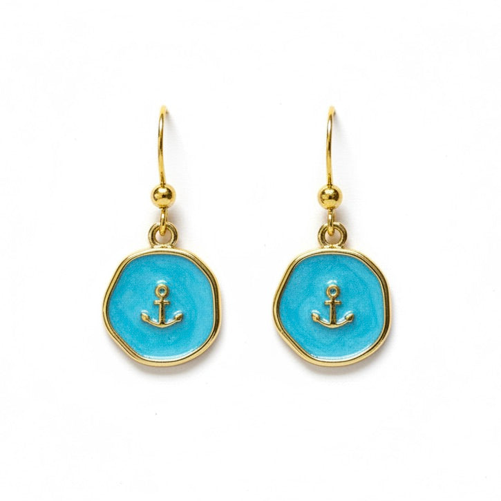 Gold Turquoise Anchor Earrings - Stainless Steel Nautical Dangle Earrings for Women