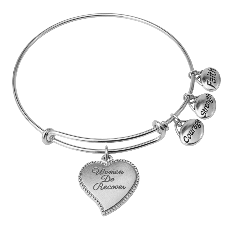 Women Do Recover Bracelet with Faith Strong Courage Charms, Inspirational Recovery Gift Bangle