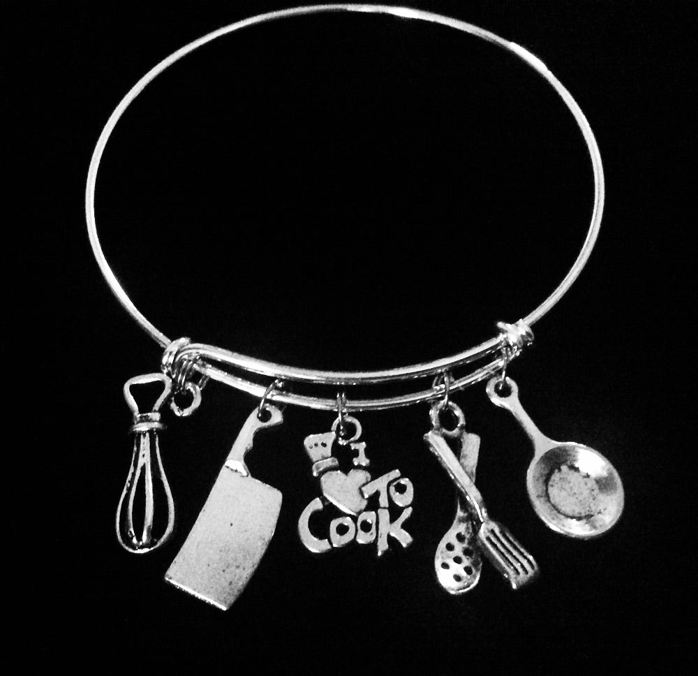 I Love to Cook Silver Expandable Charm Bracelet Adjustable Bangle Hostess Cook Gift Cooking