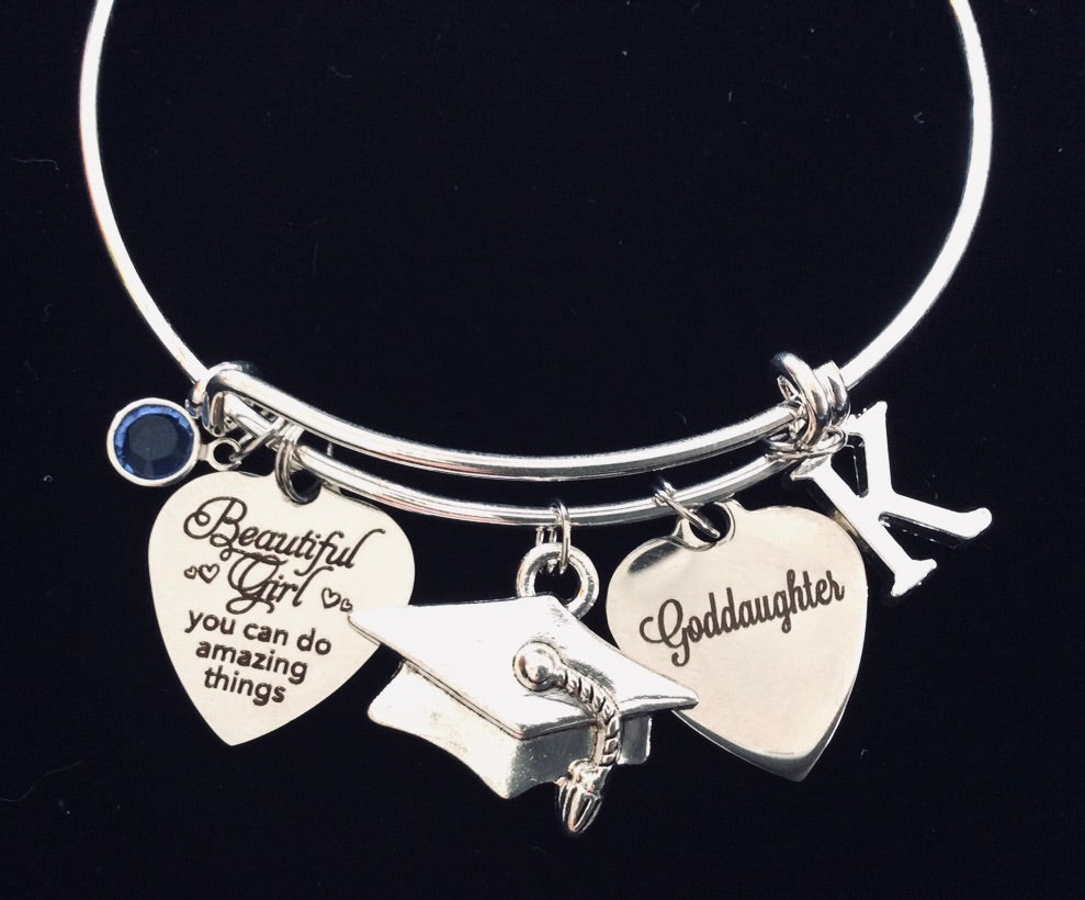 Goddaughter Graduation Personalized Expandable Charm Bracelet Adjustable Silver Bangle