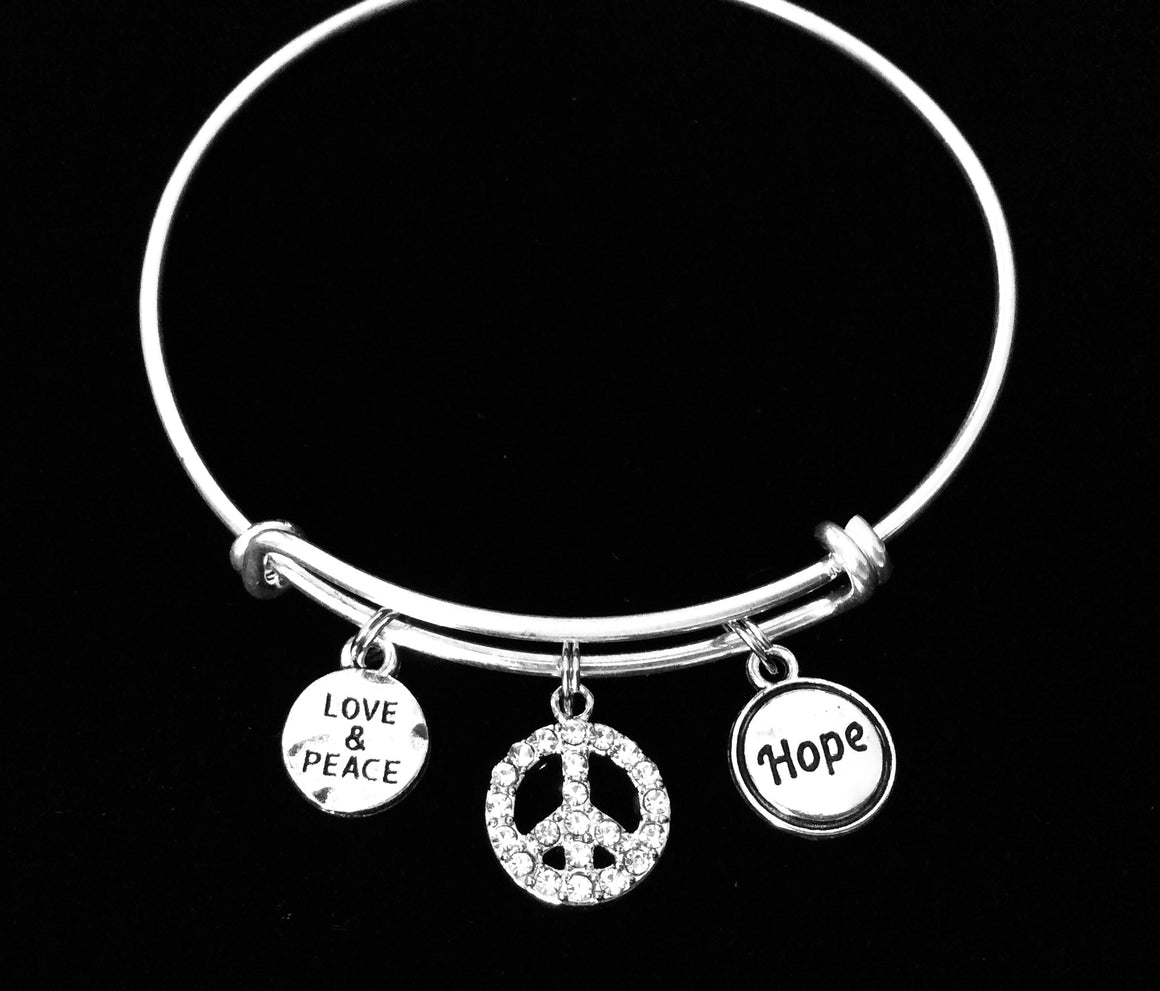 Love Peace Hope Jewelry Expandable Charm Bracelet Silver Adjustable One Size Fits All Bangle