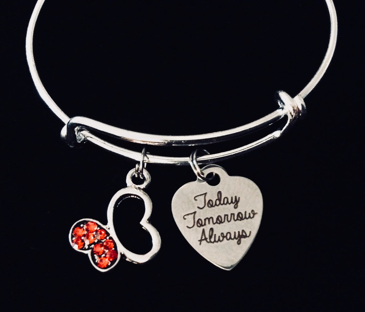 Today Tomorrow Always Child Size Adjustable Charm Bracelet Butterfly Children's Jewelry Expandable Silver Bangle Young Girl's Tween Jewelry Gift Kids Size