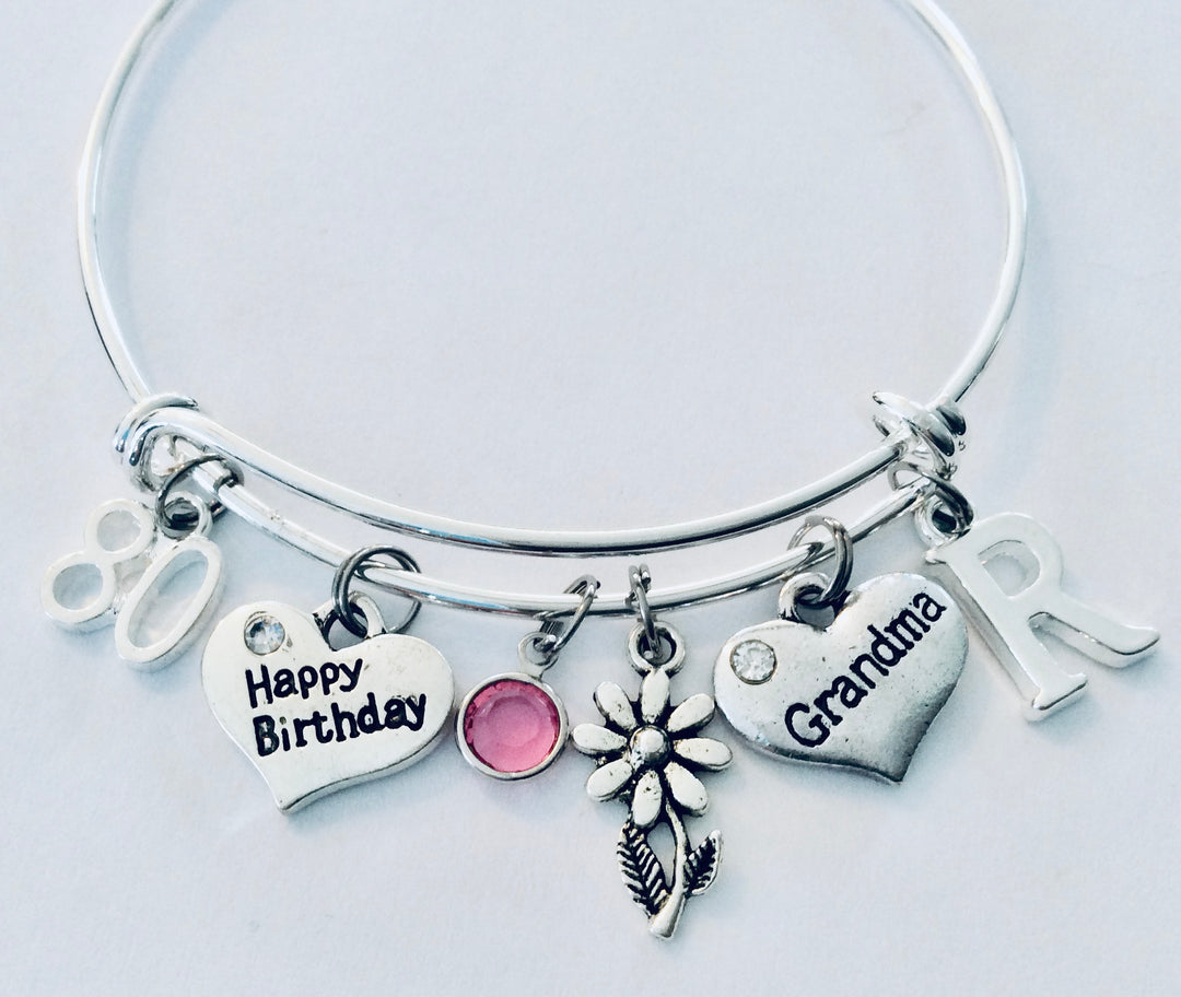 80th Birthday Gift for Grandma Expandable Charm Bracelets