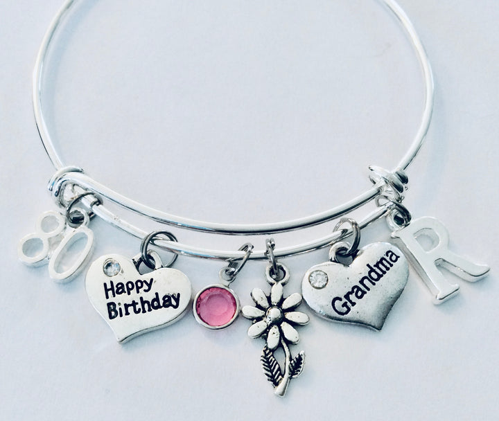 80th Birthday Gift for Grandma Expandable Charm Bracelets