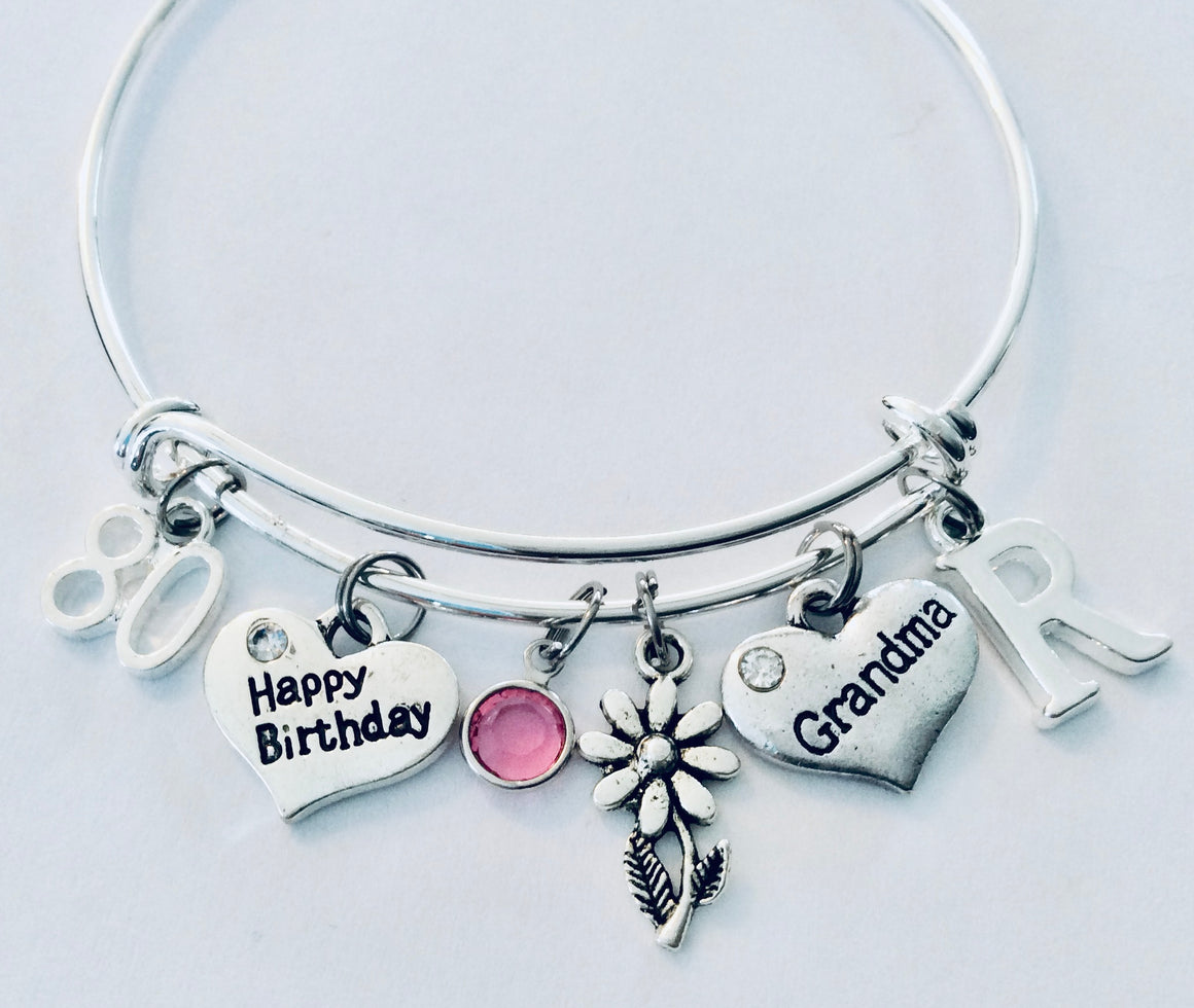 80th Birthday Gift for Grandma Expandable Charm Bracelets Adjustable Bangle One Size Fits All Gift