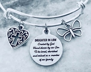 Daughter-in-Law Charm Bracelet | Heart, Cross &amp; Butterfly