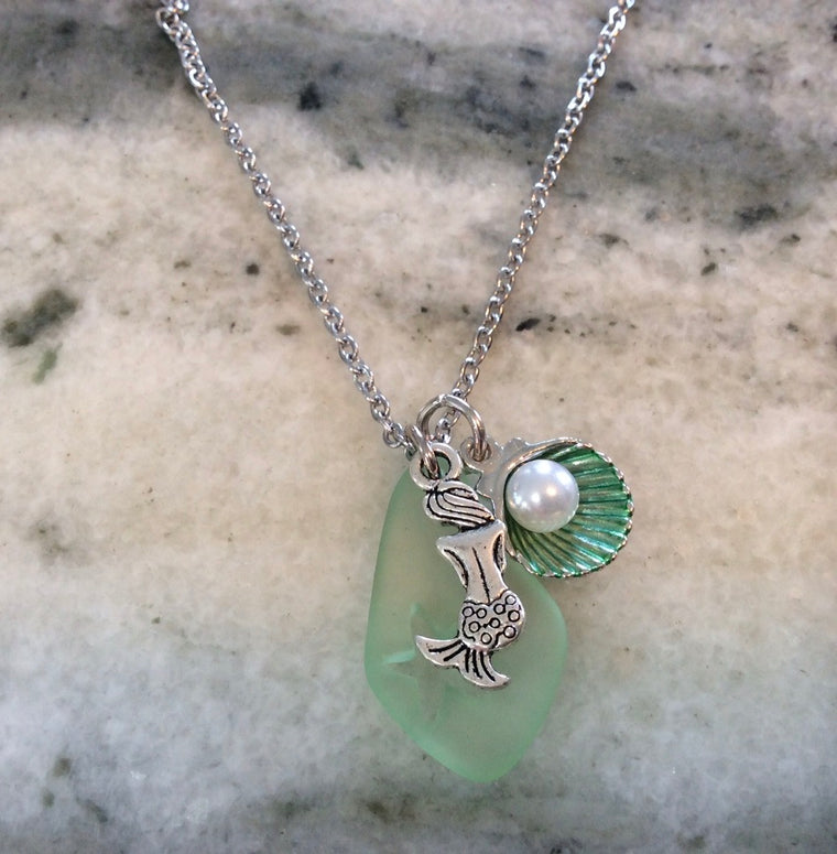 Mermaid Necklace Seaglass Jewelry Nautical Sea Glass Green Beach Glass Jewelry Nautical Gift for Women