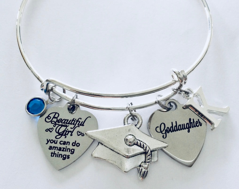 Goddaughter Graduation Personalized Expandable Charm Bracelet Adjustable Silver Bangle