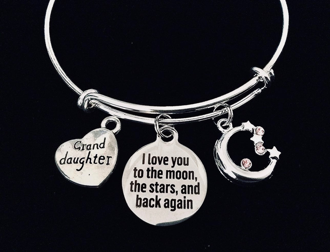 Granddaughter of I Love you to the Moon the Stars Adjustable Bracelet Silver Expandable Charm Bracelet Wire Bangle Gift