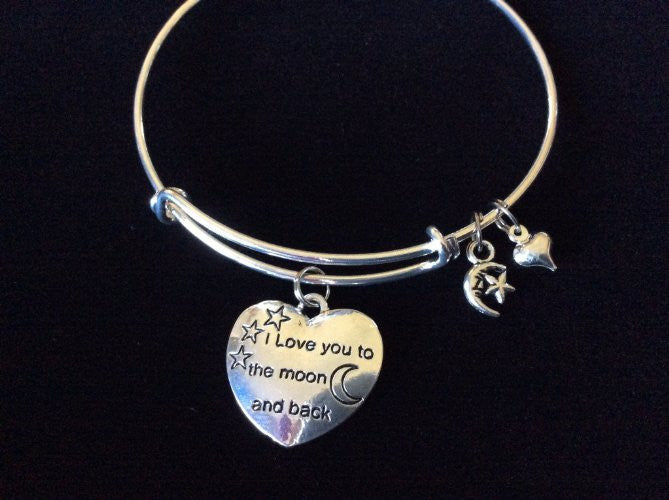 I Love You to the Moon and Back Shooting Star Expandable Charm Bracelet Adjustable Wire Bangle Gift