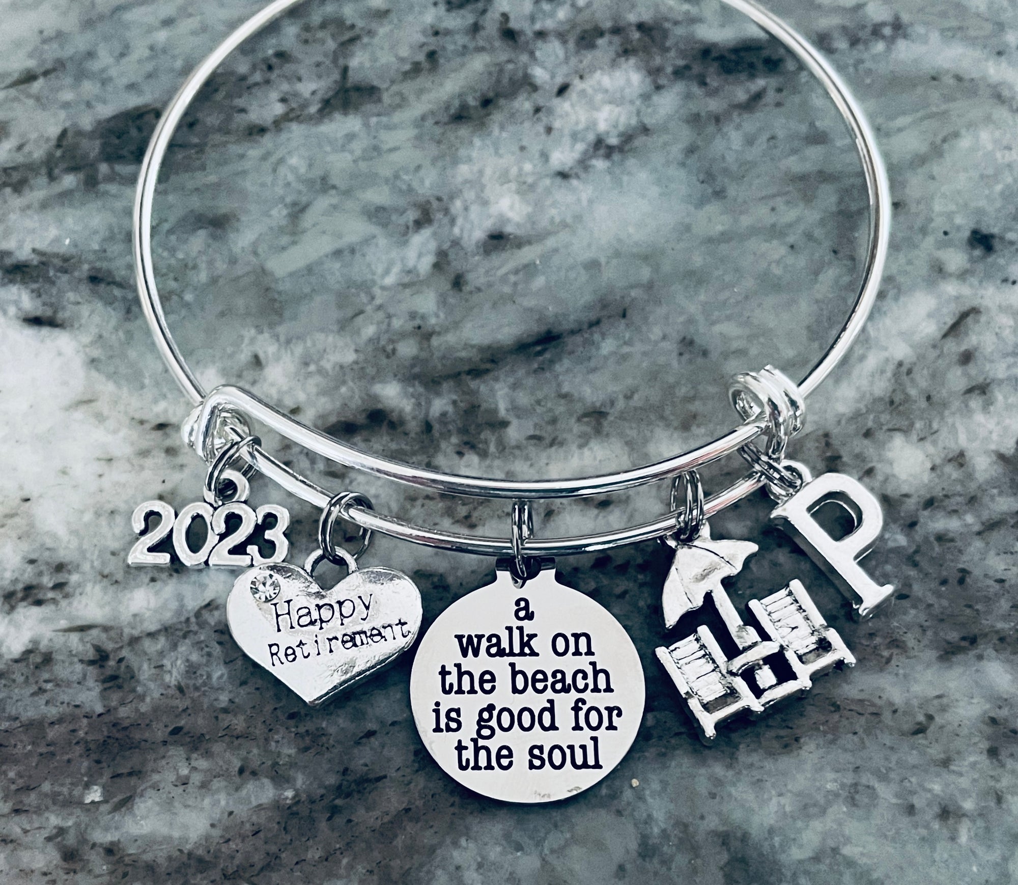 Happy Retirement Beach Themed Gift A Walk on the Beach is Good for the Soul Expandable Charm Bracelet Ocean Nautical Gift