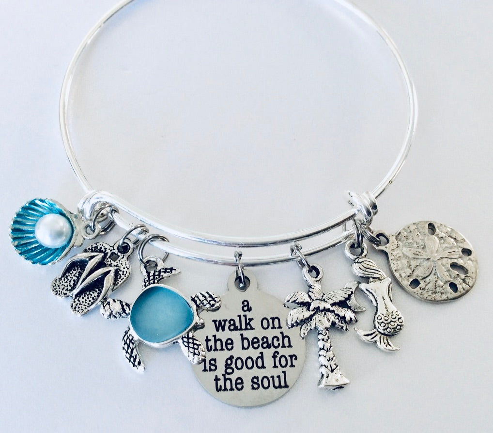 A Walk on the Beach is Good for the Soul Expandable Charm Bracelet Adjustable One Size Fits All Gift Beach Themed Gift for Woman