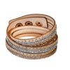 Tan Gold Wrap Adjustable Bracelet Vegan Suede Slake Bracelet Clear Copper Rhinestone Gift