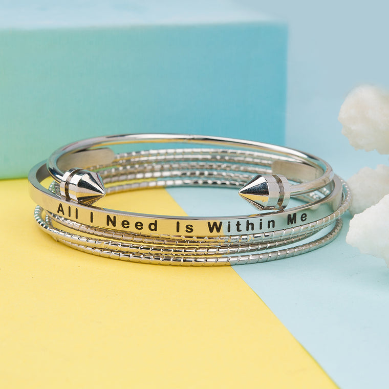 Bangle Set Bracelets All I Need Is Within Me Stainless Steel Stacking Bangles Bracelets