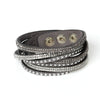 Silver Gray Wrap Adjustable Bracelet Vegan Suede Slake Bracelet Rhinestone Gift