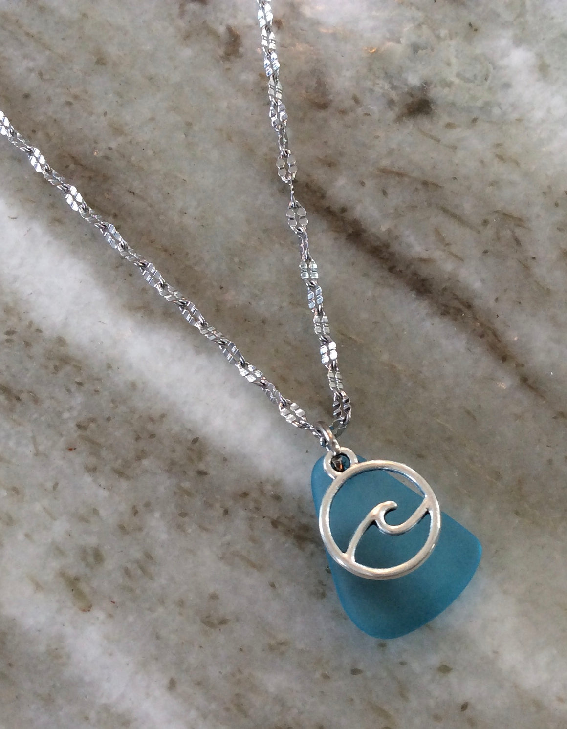 Ocean Wave Seaglass Necklace Nautical Sea Glass Necklace Seaglass Jewelry Blue Beach Glass Nautical Gift