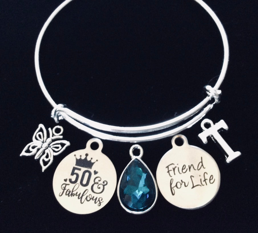 Best Friend Birthday Gift for Friend for Life 50 and Fabulous 50th Birthday Gift for Her Women's 50th Birthday One Size Fits All  Expandable Charm Bracelet