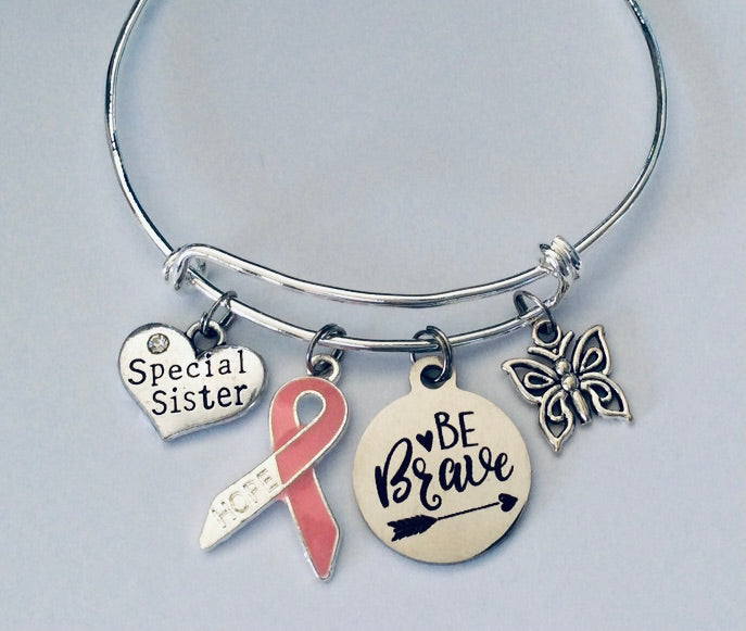 Inspirational Gift for Sister with Breast Cancer Charm Bracelet 