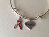 Courage Charm and Heart Stroke Awareness Red Ribbon Expandable Charm Bracelet Adjustable Bangle Go Red Gift