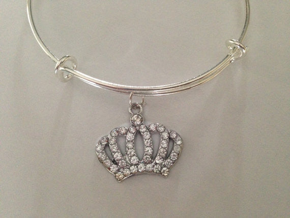 Crown Crystal Rhinestone Charm Expandable Bracelet Adjustable Bangle
