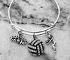 Volleyball Mom Charm on a Silver Expandable Bracelet Adjustable Silver Wire Bangle Sports Team Gift Trendy Handmade