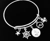 Nautical Gift for Women Boater Sailor Nautical Jewelry Expandable Silver Charm Bracelet Adjustable One Size Fits All Shell Anchor Charm with Helm Wave Starfish