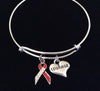 Courage Charm and Heart Stroke Awareness Red Ribbon Expandable Charm Bracelet Adjustable Bangle Go Red Gift