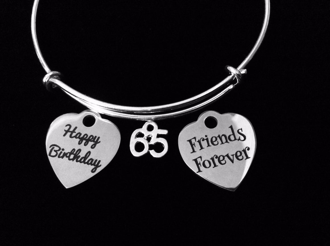 Friends Forever Happy 65th Birthday Adjustable Bracelet Silver Expandable Bangle BFF Friend Gift 65 Birthday