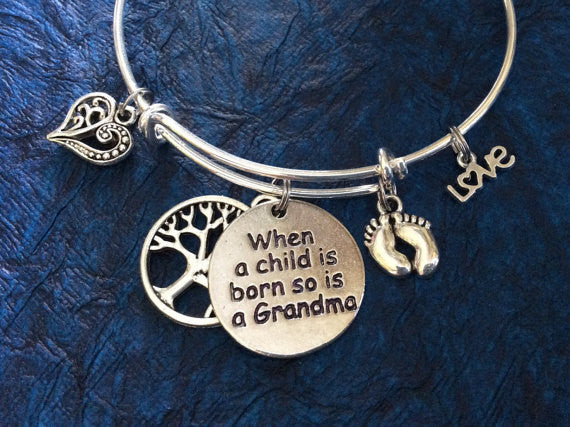 When a Baby is Born so is a Grandma on a Silver Plated Bangle