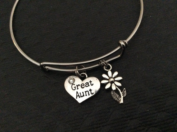 Great Aunt Charm Silver Bangle Silver Adjustable Wire Bangle