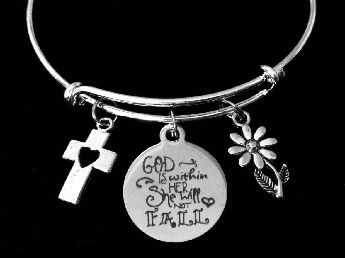 God is Within Her She Will Not Fall Charm Bracelet Silver Inspirational Gifts for her