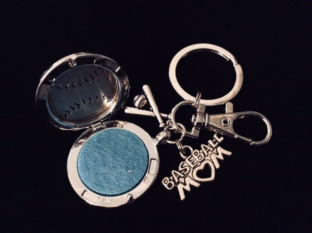 Essential Oil Diffuser Baseball Mom Magnetic Locket FOB Keychain