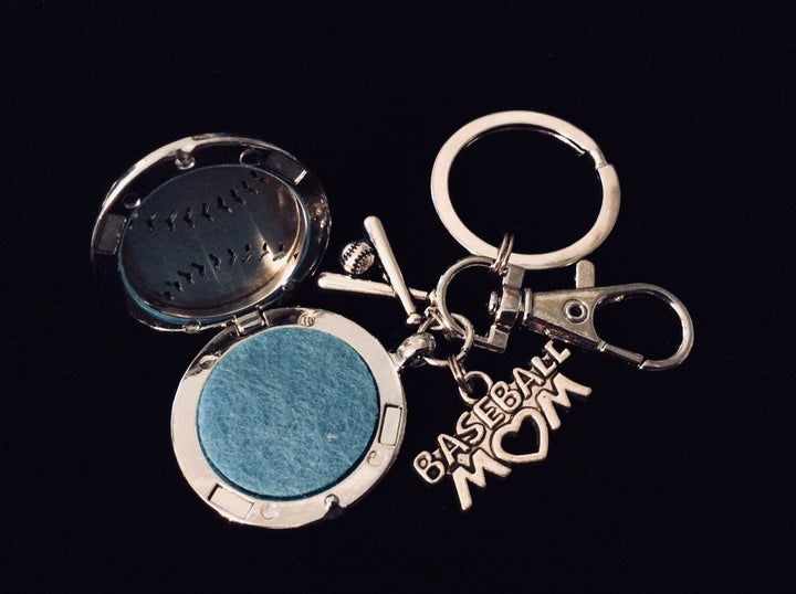 Essential Oil Diffuser Baseball Mom Magnetic Locket FOB Keychain