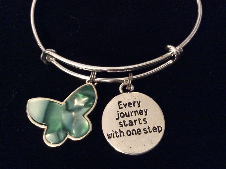 Every Journey Starts with One Step Green Butterfly Jewelry Expandable Silver Charm Bracelet Adjustable Bangle Gift