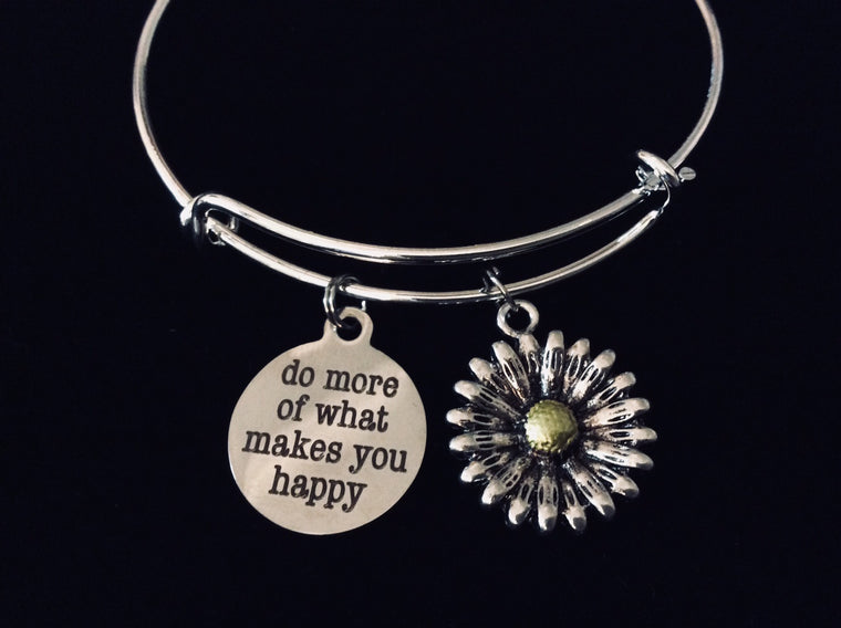 Do More of What Makes You Happy Sunflower Silver Expandable Charm Bracelet Adjustable Wire Bangle Gift