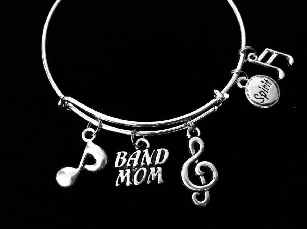Band Mom Jewelry Expandable Charm Bracelet Silver Adjustable Bangle Music Notes Marching Band School Spirit Gift