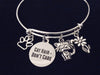 Cat Hair Don't Care Expandable Charm Bracelet Silver Adjustable Wire Bangle One Size Fits All Gift Paw Print
