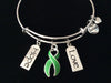 Hope Love Strength Green Awareness Ribbon Expandable Charm Bracelet Adjustable Bangle Gift
