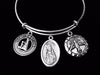 Confirmation Saint Jude Expandable Charm Bracelet Silver Adjustable bangle Medal Catholic Gift Dove