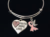 Faith Hope Love Guardian Angel Pink Ribbon Jewelry Adjustable Charm Bracelet Expandable Silver Bangle Trendy One Size Fits All Gift Pink Crystal Heart Breast Cancer Awareness Ribbon