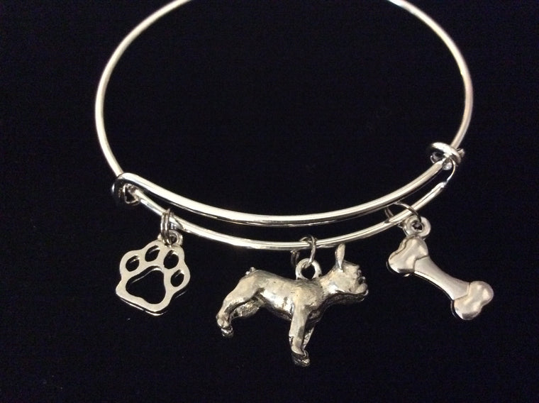 French Bull Dog Jewelry Expandable Charm Bracelet Adjustable Silver Bangle One Size Fits All Gift