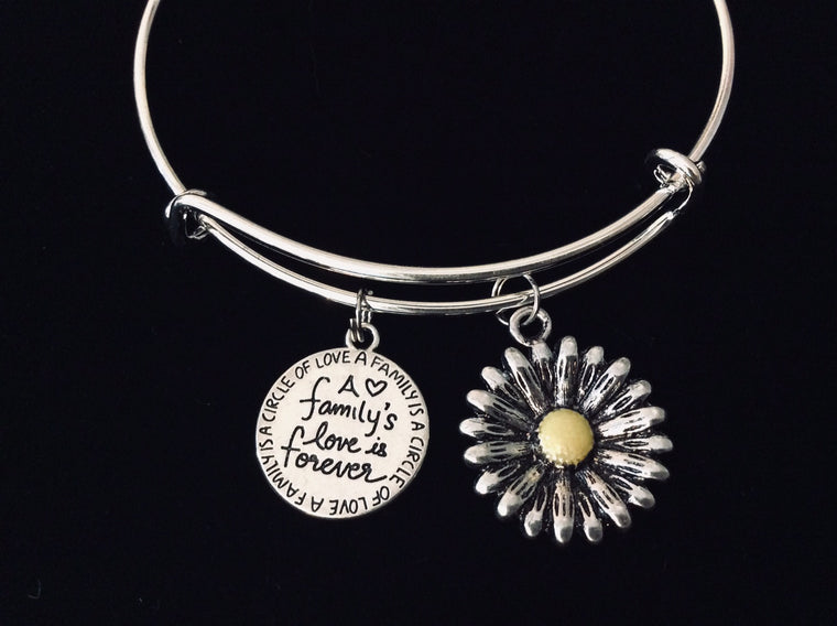Sunflower A Families Love is Forever Adjustable Charm Bracelet Expandable Silver Bangle One Size Fits All Gift