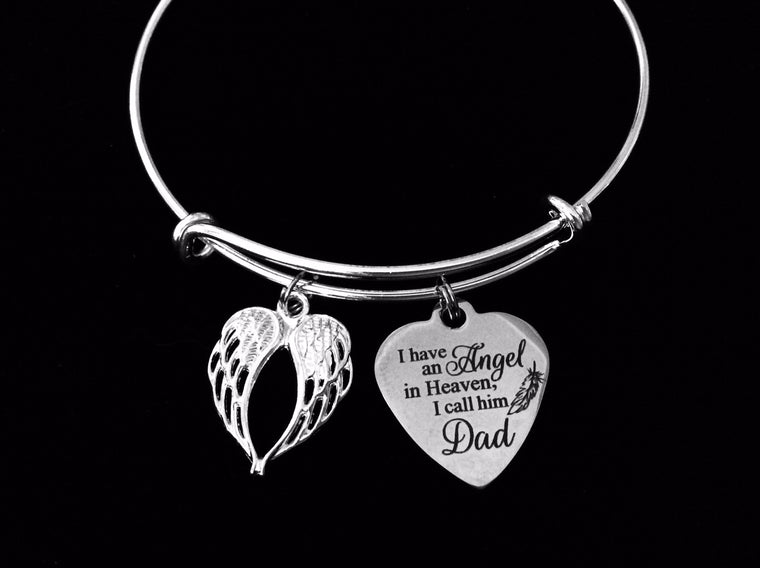 I Have An Angel In Heaven I Call Him Dad Expandable Charm Bracelet Father Dad Memorial Jewelry Silver Adjustable Bangle One Size Fits All Gift Bereavement