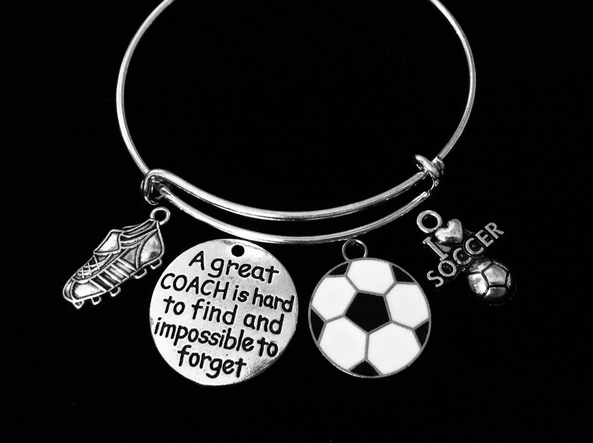 Soccer Coach Gift I Love Soccer Jewelry Soccer Cleats Adjustable Charm Bracelet Silver Expandable Bangle One Size Fits All Gift