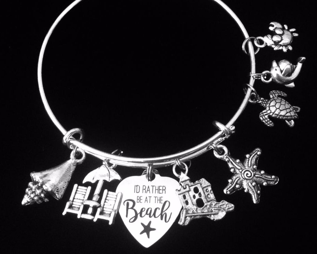 Beach Charm Bracelet Nautical Jewelry Adjustable Wire Bangle 