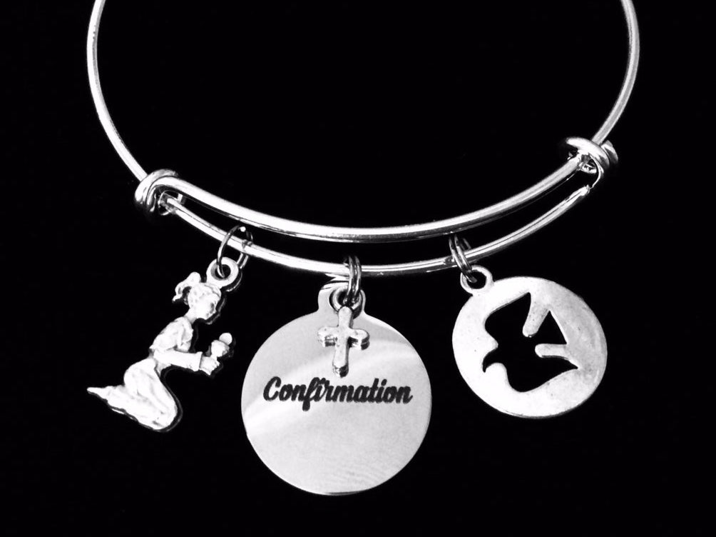 Confirmation Charm Bracelet Girl Confirmation Jewelry Adjustable Expandable Silver Bangle Confirmation Gift